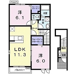 ヒルズタウン5 2LDKの間取図画像