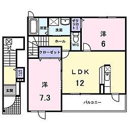 ニューリバーサイド 2LDKの間取図画像