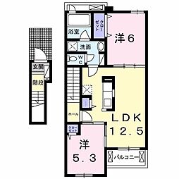 アルカンシエル 2階2LDKの間取り