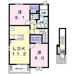 クラールI 2階2LDKの間取り