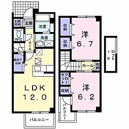 カリーノ・ローザC 2LDKの間取図画像