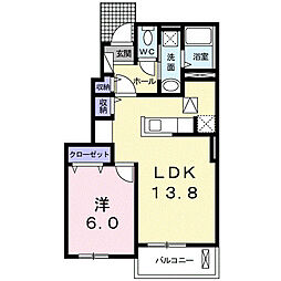 プリムローズ葦陽 1LDKの間取図画像