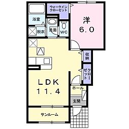 アッシュヒル1 1LDKの間取図画像