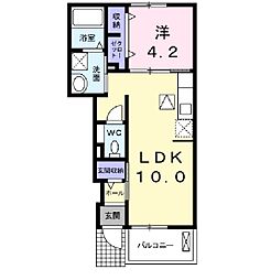 サン・イースト 1階1LDKの間取り