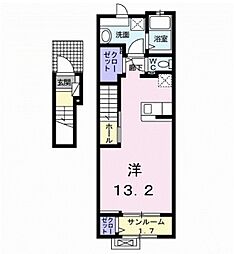 アプレ　プリエ　II 2階ワンルームの間取り