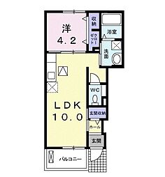 フレスクーラIII 1階1LDKの間取り