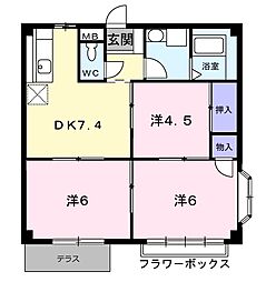 グリーンハイムB 3DKの間取図画像