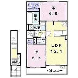 エスポワールリアンセカンドB 2LDKの間取図画像