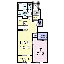 アイユー　ホームII 1階1LDKの間取り