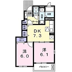 ルミエール1番館 2DKの間取図画像