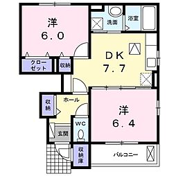 メゾンドカベヤA 2DKの間取図画像