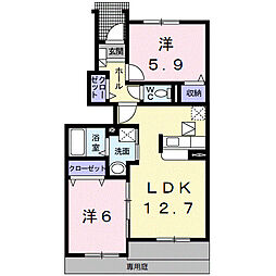 ハピネス・ブルック　II 1階2LDKの間取り