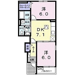 カーサ・プリマベーラB 2DKの間取図画像