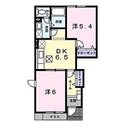 アップルツリーA棟 2DKの間取図画像