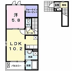 アムール2 1LDKの間取図画像