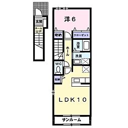 パル　ティ−ルＦ 2階1LDKの間取り