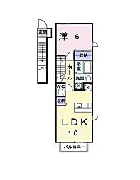 サンリット・ガーデンI 2階1LDKの間取り
