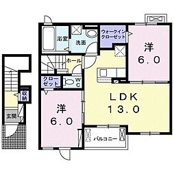 ヴィ　エスターテ 2階2LDKの間取り