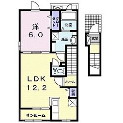 サニーハイツひまわりB 1LDKの間取図画像