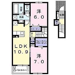 クラール北永井Ａ 2階2LDKの間取り