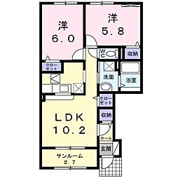 ニューシティ下堀2 2LDKの間取図画像