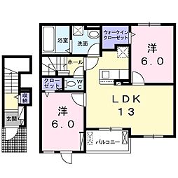 クレメント木津宮ノ内B 2LDKの間取図画像