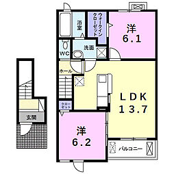 コスモ武豊I 2階2LDKの間取り