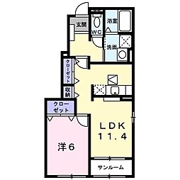 フィオーレ・モネ 1階1LDKの間取り