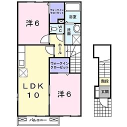 サン　アヴェニュー 2階2LDKの間取り