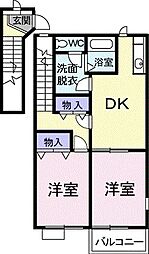 シャルマン雅Ａ 2階2DKの間取り