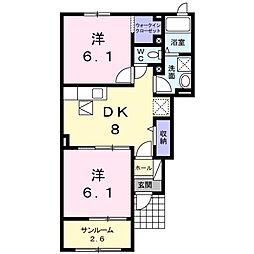 サンライズ・ヴィラ 2DKの間取図画像