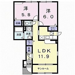 アクア 1階2LDKの間取り
