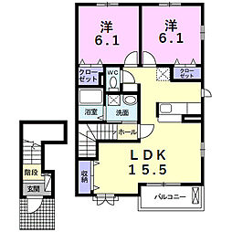 グラース　ベル 2階2LDKの間取り