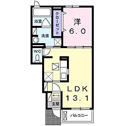 プルメリア 1階1LDKの間取り