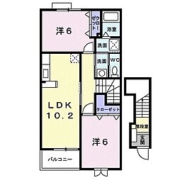 カーサ・ミーテＤ 2階2LDKの間取り