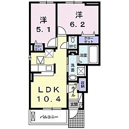 カーサオーシャン 2LDKの間取図画像