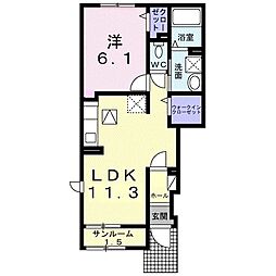 フルールB 1LDKの間取図画像