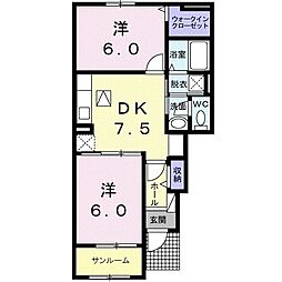 ル・ヴァンヴェール　Ｂ 1階2DKの間取り