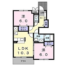 スイートベリー 1階2LDKの間取り