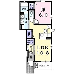 ヒルズソレイユ 1階1LDKの間取り