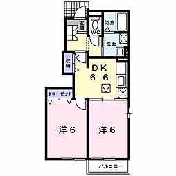 リット万富　Ｂ 1階2DKの間取り