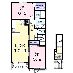 ブランネージュIII 2階2LDKの間取り