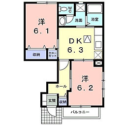 スピアン 1階2DKの間取り