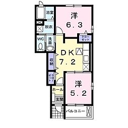 メゾン・ブリーズ 1階2DKの間取り