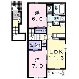 サニー　デイズ 2階2LDKの間取り
