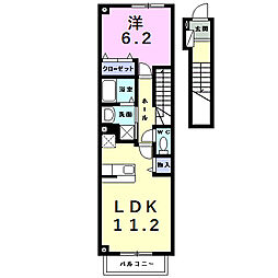アベニュー11番館 2階1LDKの間取り