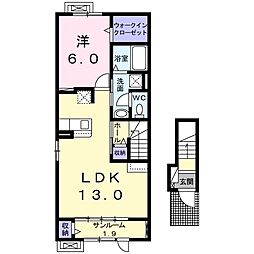 エソール中川 2階1LDKの間取り