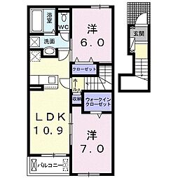 ヒュッゲフレディ 2LDKの間取図画像