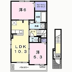 ワイ．タカミヤI 2階2LDKの間取り