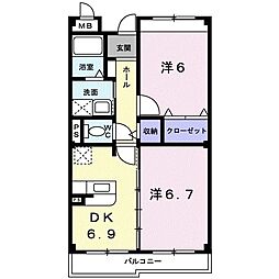 エクシブ 2DKの間取図画像